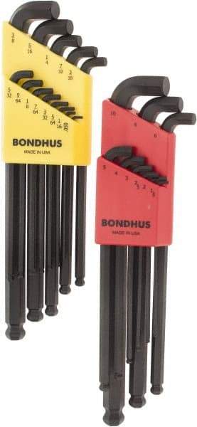 Bondhus - 22 Piece L-Key Ball End Hex Key Set - Hex Range 0.05 to 3/8", Protanium Up to reg/ Over Steel - Americas Industrial Supply