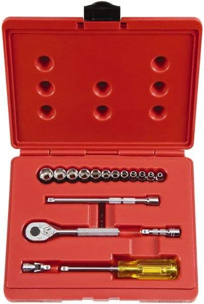 Proto - 17 Piece 1/4" Drive Socket Set - 6 Points, 4mm to 14mm Range, Metric Measurement Standard - Americas Industrial Supply