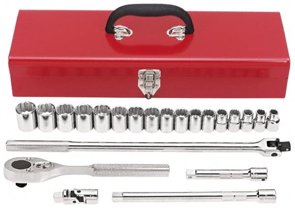Proto - 22 Piece 1/2" Drive Socket Set - 12 Points, 10mm to 26mm Range, Metric Measurement Standard - Americas Industrial Supply