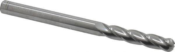 Atrax - 5/16" Diam, 1-5/8" LOC, 4 Flute Solid Carbide Ball End Mill - Uncoated, Single End, 4" OAL, 5/16" Shank Diam - Americas Industrial Supply