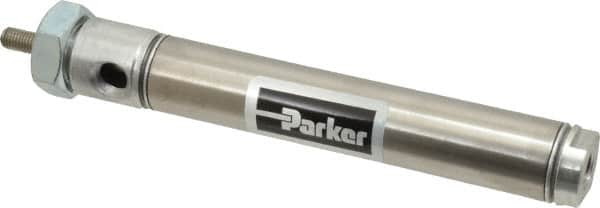 Parker - 3" Stroke x 3/4" Bore Double Acting Air Cylinder - 1/8 Port, 1/4-28 Rod Thread, 250 Max psi, 14 to 140°F - Americas Industrial Supply