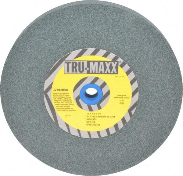 Tru-Maxx - 80 Grit Silicon Carbide Bench & Pedestal Grinding Wheel - 10" Diam x 1-1/4" Hole x 1" Thick, 3250 Max RPM, K Hardness, Medium Grade , Vitrified Bond - Americas Industrial Supply