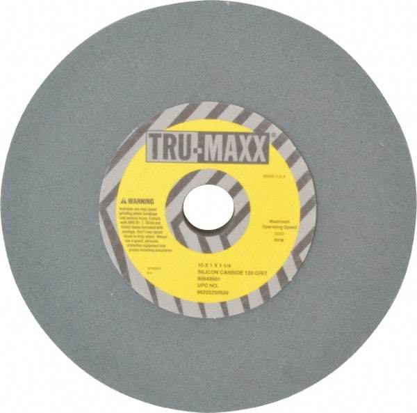 Tru-Maxx - 120 Grit Silicon Carbide Bench & Pedestal Grinding Wheel - 10" Diam x 1-1/4" Hole x 1" Thick, 3250 Max RPM, K Hardness, Fine Grade , Vitrified Bond - Americas Industrial Supply