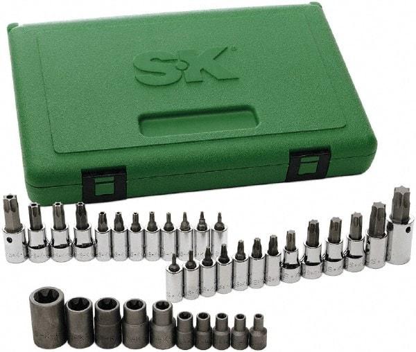 SK - 35 Piece 1/4, 3/8 & 1/2" Drive Torx Bit Socket Set - T7 to T60 Torx - Americas Industrial Supply