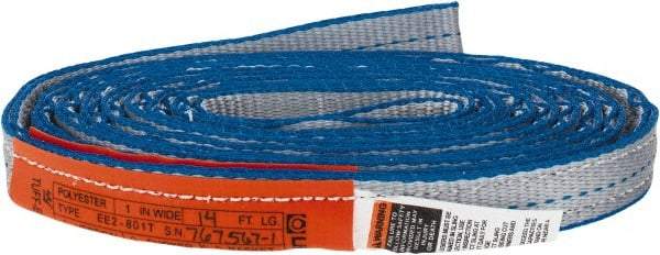 Lift-All - 14' Long x 1" Wide, 3,200 Lb Vertical Capacity, 2 Ply, Polyester Web Sling - 2,500 Lb Choker Capacity, Silver (Color) - Americas Industrial Supply
