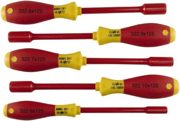 Wiha - 5 Piece 6 to 10mm Insulated Nutdriver Set - Insulated Handle - Americas Industrial Supply