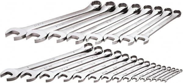 SK - 23 Piece, 1/4" to 1-1/2", 12 Point Combination Wrench Set - Inch Measurement Standard, Chrome Finish, Comes in Rack - Americas Industrial Supply