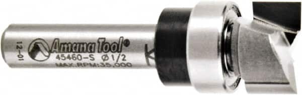Amana Tool - 1/2" Cut Diam, 1/4" Length of Cut, 2 Flute Pattern-Cutting Edge Profile Router Bit - Solid Carbide, 1/4" Shank Diam, 1-5/8" OAL, Uncoated - Americas Industrial Supply