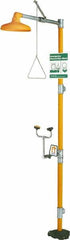 PRO-SAFE - 1-1/4" Inlet, 20 GPM shower Flow, Drench shower, Eye & Face Wash Station - No Bowl, Triangular Pull Rod & Push Flag Activated, Galvanized Steel Pipe, Plastic Shower Head, 3 GPM Bowl Flow, Corrosion Resistant, Top or Mid Supply - Americas Industrial Supply