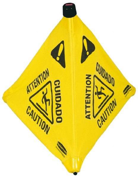 Rubbermaid - Caution, 21" Wide x 30" High, Plastic Floor Sign - POP-UP, Black on Yellow, For Accident Prevention - Americas Industrial Supply