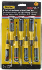 General - 7 Piece Phillips, Slotted & Torx Screwdriver Set - Bit Sizes: Philips #00 to #1, Torx T6 - Americas Industrial Supply