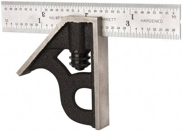 Starrett - 2 Piece, 4" Combination Square Set - 1/16, 1/32, 1/64 & 1/8" (4R) Graduation, Steel Blade, Cast Iron Square Head - Americas Industrial Supply