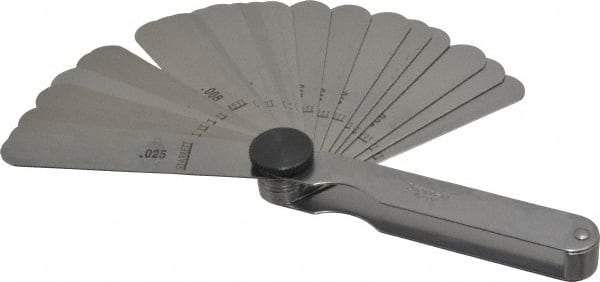 Starrett - 26 Piece, 0.0015 to 0.025" Thick, Parallel Feeler Gage Set - 3-1/32" Leaf Length, 1/2" Wide, Tempered Steel - Americas Industrial Supply
