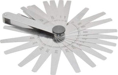 Starrett - 26 Piece, 0.0015 to 0.025" Thick, Tapered Feeler Gage Set - 3-1/32" Leaf Length, 1/4 to 1/2" (Tapered) Wide, Tempered Steel - Americas Industrial Supply