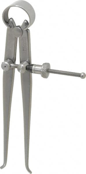 Starrett - 4 Inch Leg, Spring Joint, Steel, Polished, Inside Caliper - 4 Inch Max Measurement, 100mm Max Measurement, Flat Leg with Quick Nut Adjustment - Americas Industrial Supply