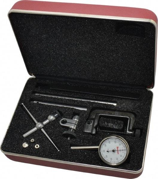 Starrett - 10 Piece, 0" to 0.2" Measuring Range, 1-7/16" Dial Diam, 0-50-0 Dial Reading, White Dial Test Indicator Kit - 0.001" Dial Graduation - Americas Industrial Supply