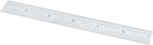 Starrett - 6" Long, 1/64, 1/32, 1/16, 1/8" Graduation, Flexible Steel Rule - 4R Graduation Style, 3/4" Wide, Silver, Satin Chrome Finish - Americas Industrial Supply