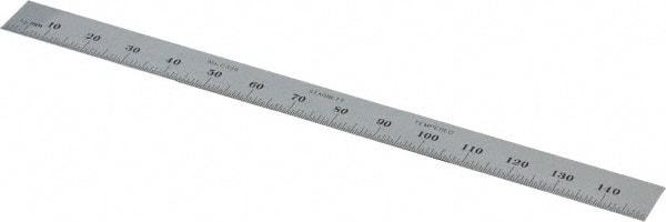 Starrett - 150mm Long, 0.5, 1mm Graduation, Flexible Steel Rule - Metric Graduation Style, 1/2" Wide, Silver, Satin Chrome Finish - Americas Industrial Supply