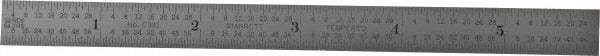 Starrett - 5-3/4" Long, 1/64, 1/32" and 0.5, 1mm Graduation, Flexible Steel Rule - English/Metric Graduation Style, 1/2" Wide, Silver, Satin Chrome Finish - Americas Industrial Supply