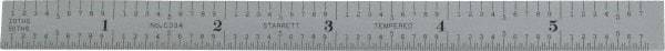 Starrett - 5-3/4" Long, 1/50, 1/10" and 0.5, 1mm Graduation, Flexible Steel Rule - Decimal/Metric Graduation Style, 1/2" Wide, Silver, Satin Chrome Finish - Americas Industrial Supply