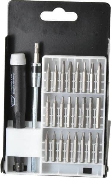 Wiha - 27 Piece, Screwdriver Micro Bit Set - #000, #00, #0 & #1 Phillips, 0.05 to 5/32" Hex, T3 to T15 Torx, 0.06, 0.08, 0.12 & 0.16 Slotted - Americas Industrial Supply