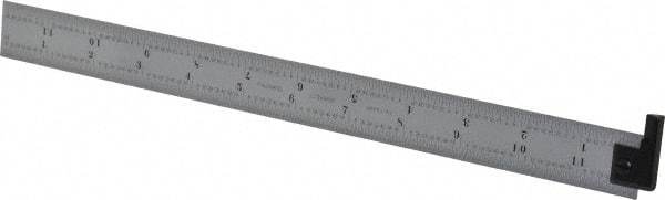 Starrett - 12" Long, 1/64, 1/32, 1/16, 1/8" Graduation, Rigid Spring Steel Rule - 4R Graduation Style, 1" Wide, Silver, Satin Chrome Finish - Americas Industrial Supply