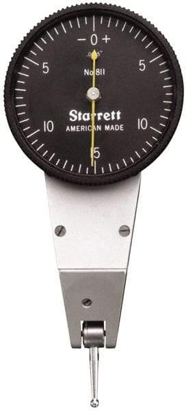 Starrett - 0.03 Inch Range, 0.0005 Inch Dial Graduation, Horizontal Dial Test Indicator - 1-3/8 Inch Black Dial, 0-15-0 Dial Reading - Americas Industrial Supply