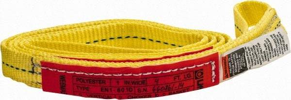Lift-All - 4' Long x 1" Wide, 3,200 Lb Vertical Capacity, 1 Ply, Polyester Web Sling - 2,500 Lb Choker Capacity, Yellow - Americas Industrial Supply