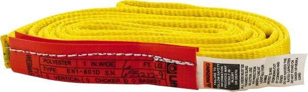 Lift-All - 6' Long x 1" Wide, 3,200 Lb Vertical Capacity, 1 Ply, Polyester Web Sling - 2,500 Lb Choker Capacity, Yellow - Americas Industrial Supply
