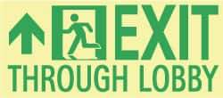 NMC - Exit Through Lobby, Plastic Exit Sign - 16" Wide x 7" High, Glow-in-the-Dark - Americas Industrial Supply