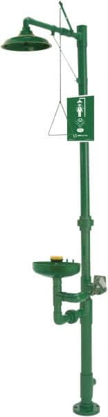 Haws - 1-1/4" Inlet, 20 GPM shower Flow, Drench shower, Eye & Face Wash Station - Bowl, Triangular Pull Rod & Push Flag Activated, PVC Pipe, Plastic Shower Head, 3.7 GPM Bowl Flow, Corrosion Resistant, Top or Mid Supply - Americas Industrial Supply