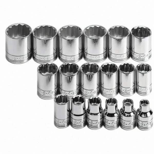SK - 3/8" Drive Standard Socket Set - 7 to 24mm, Metric Measurement Standard - Americas Industrial Supply