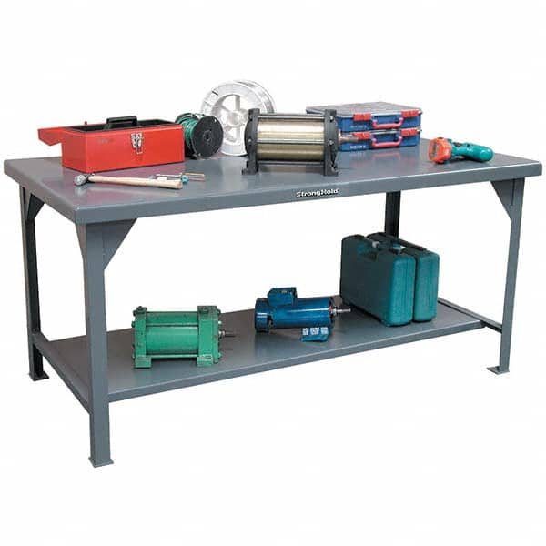 Strong Hold - Stationary Work Benches, Tables Type: Work Table Top Material: 7 Gauge Steel - Americas Industrial Supply