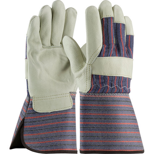 87-1663/S Grain Leather Palm Gloves - Top Grain Cowhide - Gunn Cut - Reg. Grade - Rubberized Gauntlet Cuff - Exact Industrial Supply