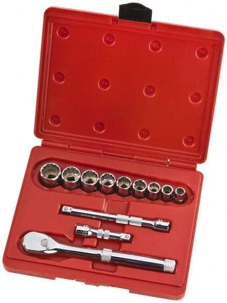 Proto - 12 Piece 3/8" Drive Full Polish Finish Socket Set - 12 Points, 1/4" to 3/4" Range, Inch Measurement Standard - Americas Industrial Supply