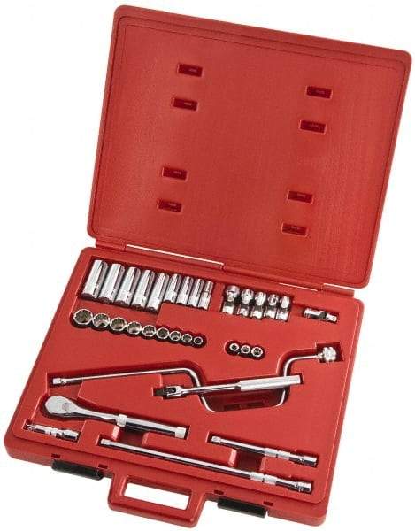 Proto - 33 Piece 3/8" Drive Full Polish Finish Deep Well Socket Set - 8, 12 Points, 1/4" to 3/4" Range, Inch Measurement Standard - Americas Industrial Supply