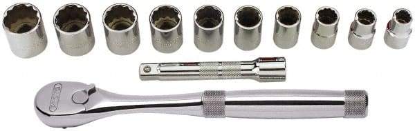 Proto - 12 Piece 1/2" Drive Full Polish Finish Socket Set - 12 Points, 7/16" to 1" Range, Inch Measurement Standard - Americas Industrial Supply