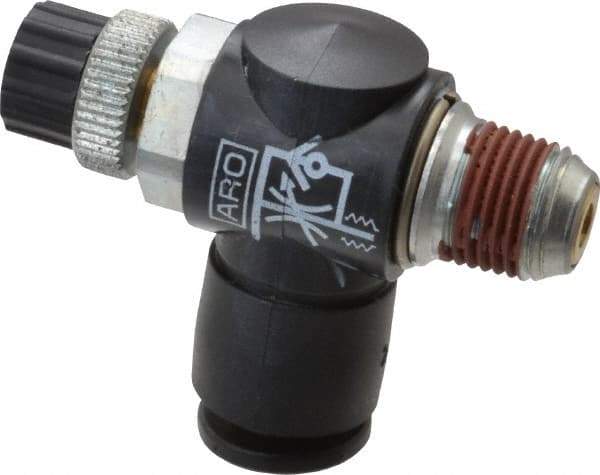 ARO/Ingersoll-Rand - 1/8" Male NPT x 1/4" Female NPT Right Angle Flow Control Valve - 0 to 150 psi & Brass Material - Americas Industrial Supply