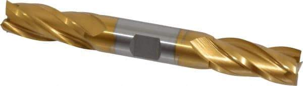 Hertel - 5/8", 1-3/8" LOC, 5/8" Shank Diam, 5" OAL, 4 Flute, High Speed Steel Square End Mill - Double End, TiN Finish, Spiral Flute, 30° Helix, Centercutting, Right Hand Cut, Right Hand Flute - Americas Industrial Supply