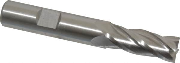 Cleveland - 15/32", 1-1/4" LOC, 1/2" Shank Diam, 3-1/4" OAL, 4 Flute, High Speed Steel Square End Mill - Single End, Uncoated, Spiral Flute, 30° Helix, Centercutting, Right Hand Cut, Right Hand Flute, Series HG-4C - Americas Industrial Supply