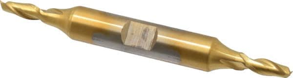 Cleveland - 11/64", 7/16" LOC, 3/8" Shank Diam, 3-1/4" OAL, 2 Flute, High Speed Steel Square End Mill - Double End, TiN Finish, Spiral Flute, 30° Helix, Centercutting, Right Hand Cut, Right Hand Flute, Series HD-2 - Americas Industrial Supply