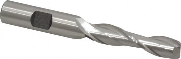 Cleveland - 7/16", 1-3/4" LOC, 1/2" Shank Diam, 3-3/4" OAL, 2 Flute, High Speed Steel Square End Mill - Single End, Uncoated, Spiral Flute, 30° Helix, Centercutting, Right Hand Cut, Right Hand Flute, Series HG-2 - Americas Industrial Supply