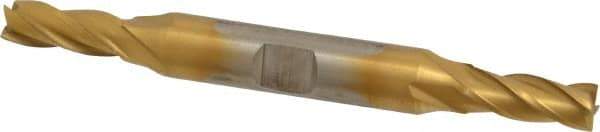 Cleveland - 17/64", 11/16" LOC, 3/8" Shank Diam, 3-3/8" OAL, 4 Flute, High Speed Steel Square End Mill - Double End, TiN Finish, Spiral Flute, 30° Helix, Centercutting, Right Hand Cut, Right Hand Flute, Series HD-4C - Americas Industrial Supply