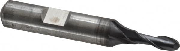 Cleveland - 3/16" Diam, 1/2" LOC, 2 Flute Cobalt Ball End Mill - TiCN Finish, Single End, 2-3/8" OAL, 3/8" Shank Diam, Spiral Flute - Americas Industrial Supply
