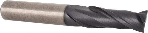 Accupro - 3/8", 1" LOC, 3/8" Shank Diam, 2-3/4" OAL, 2 Flute, Solid Carbide Square End Mill - Single End, TiAlN Finish, Spiral Flute, 30° Helix, Centercutting, Right Hand Cut, Right Hand Flute - Americas Industrial Supply