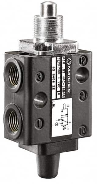 Norgren - 0.34 CV Rate, 1/8" NPT Inlet 5/2 Super Mechanical Valve - 1/8" NPT Inlet, Packed Spool Valve, Plunger Actuator - Americas Industrial Supply