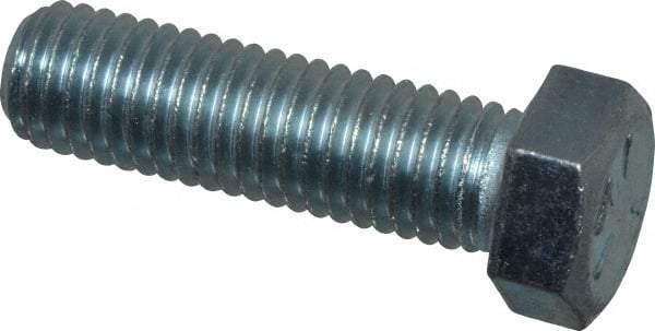 Made in USA - 9/16-12 UNC, 2" Length Under Head Hex Head Cap Screw - Fully Threaded, Grade 5 Steel, Zinc-Plated Finish, 13/16" Hex - Americas Industrial Supply