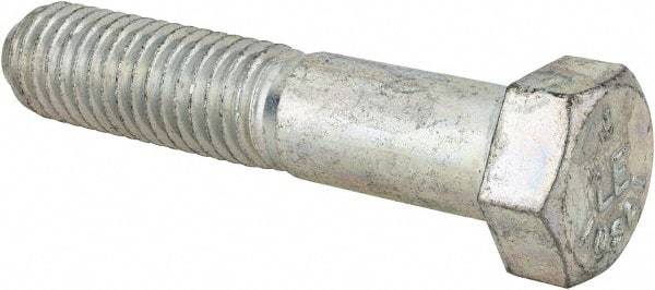 Made in USA - 9/16-12 UNC, 2-3/4" Length Under Head Hex Head Cap Screw - Partially Threaded, Grade 5 Steel, Zinc-Plated Finish, 13/16" Hex - Americas Industrial Supply
