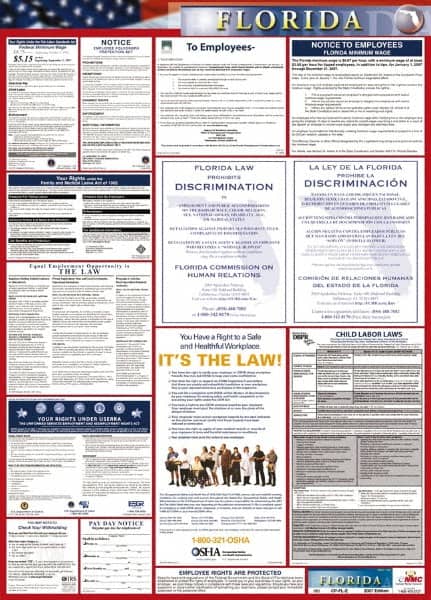 NMC - 24" Wide x 40" High Laminated Paper Labor Law Information Poster - Florida Jurisdiction, 0.03" Thick, English - Americas Industrial Supply