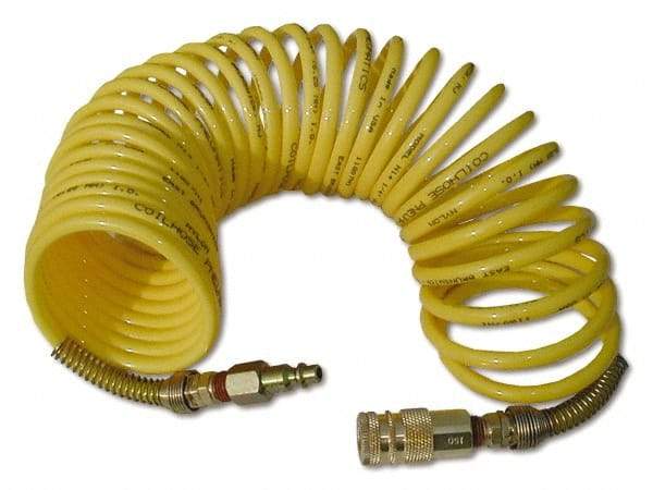 Coilhose Pneumatics - 3/8" ID, 3/8 Thread, 50' Long, Yellow Nylon Coiled & Self Storing Hose - 165 Max psi, Industrial Interchange Coupler x Male Swivel - Americas Industrial Supply
